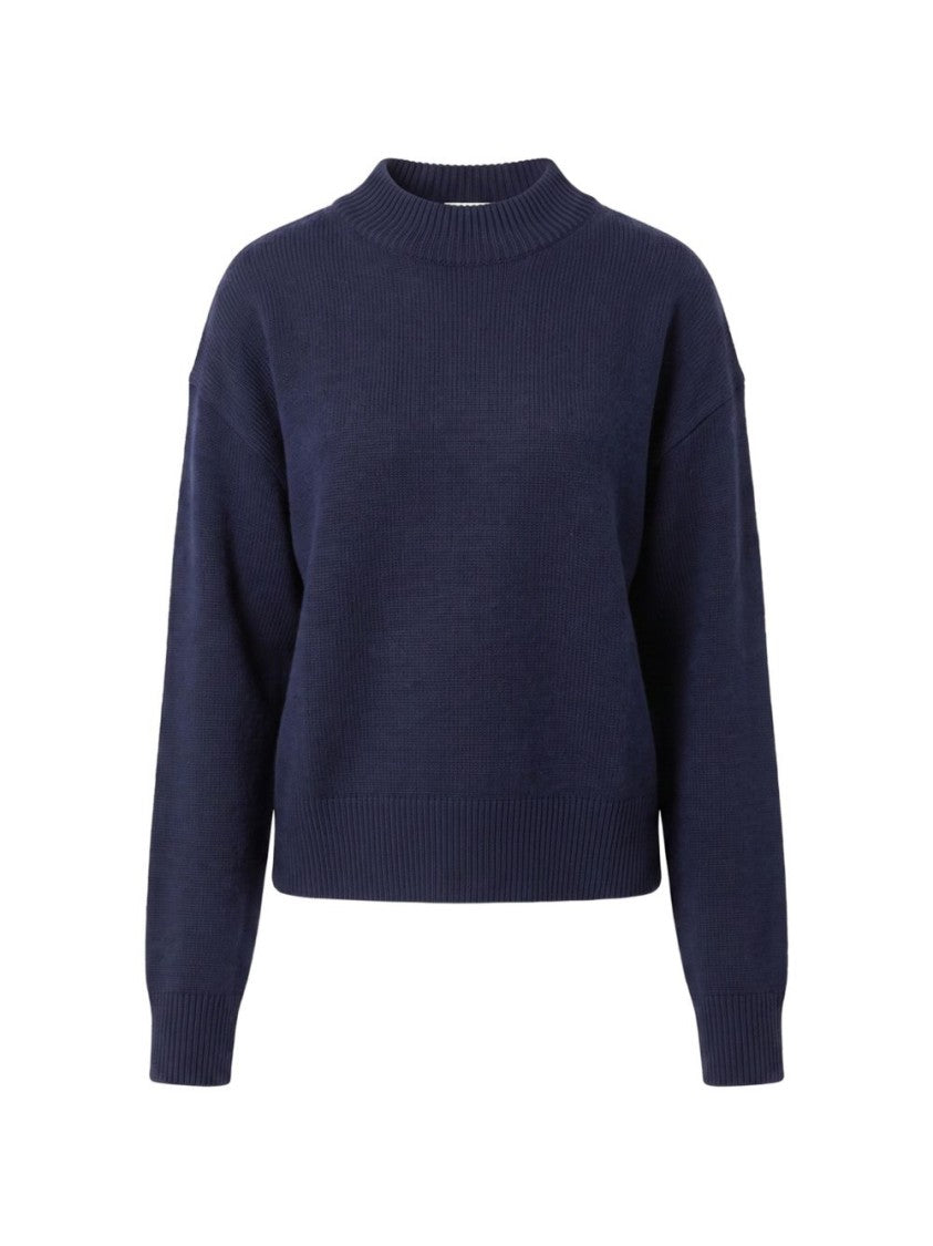 Pinko Deep Navy Blue Ribbed Knit Sweater