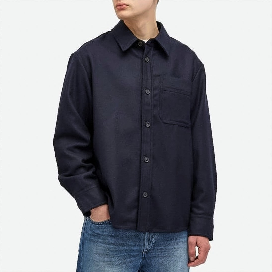 A.P.C. Classic Blue Long-Sleeve Button-Down Shirt With Structured Collar