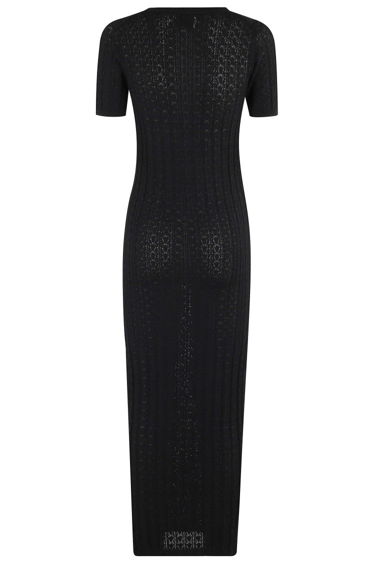 Loulou De Saison Black Ribbed Lace-Trimmed Viscose-Blend Maxi Dress