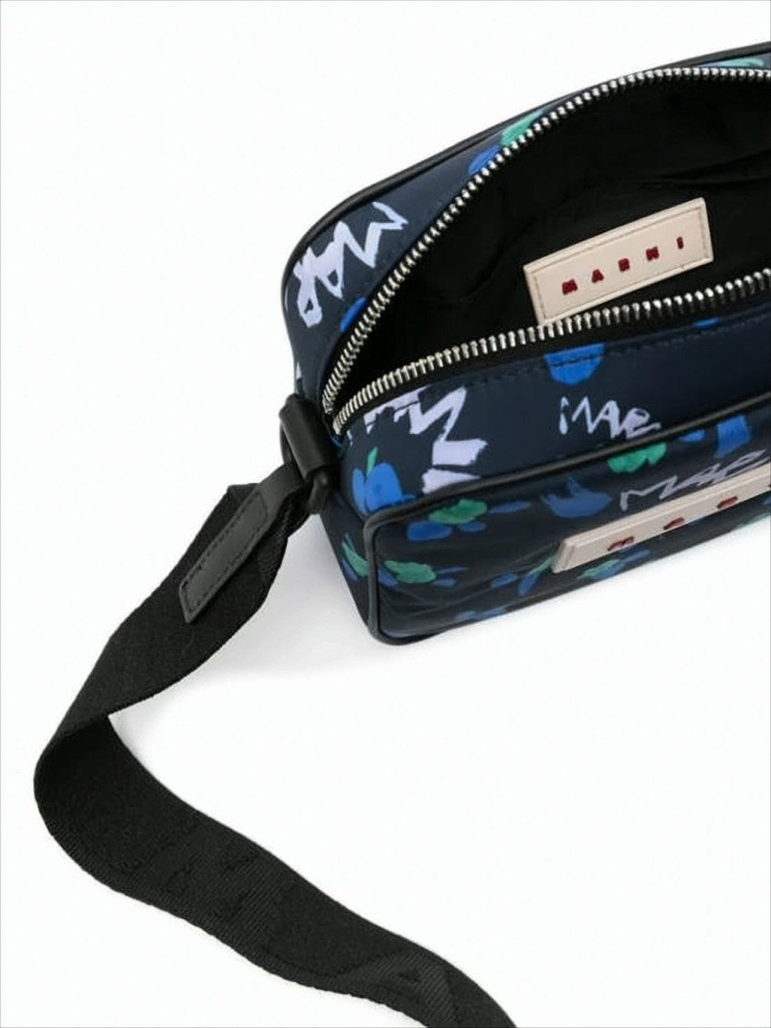 Marni Rectangular Crossbody Bag With Floral Print And Leather Accents