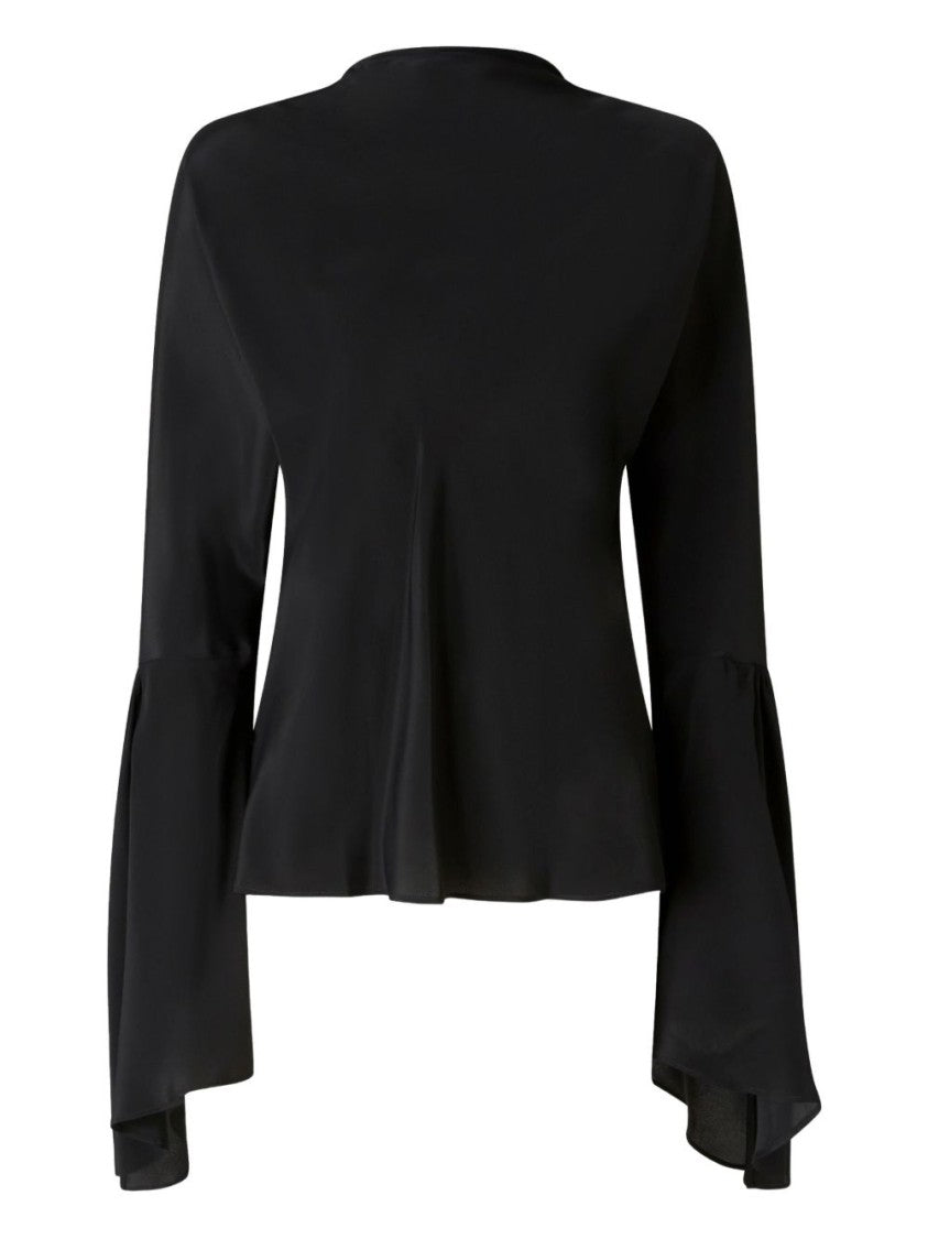 Pinko Draped Black Blouse With Flared Sleeves