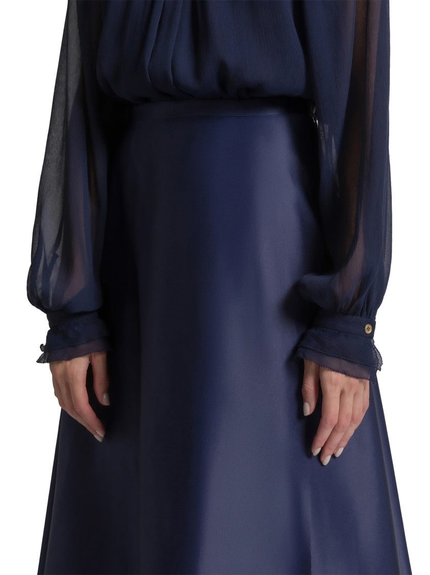 Alberta Ferretti A-Line Satin Midi Skirt With Lustrous Finish