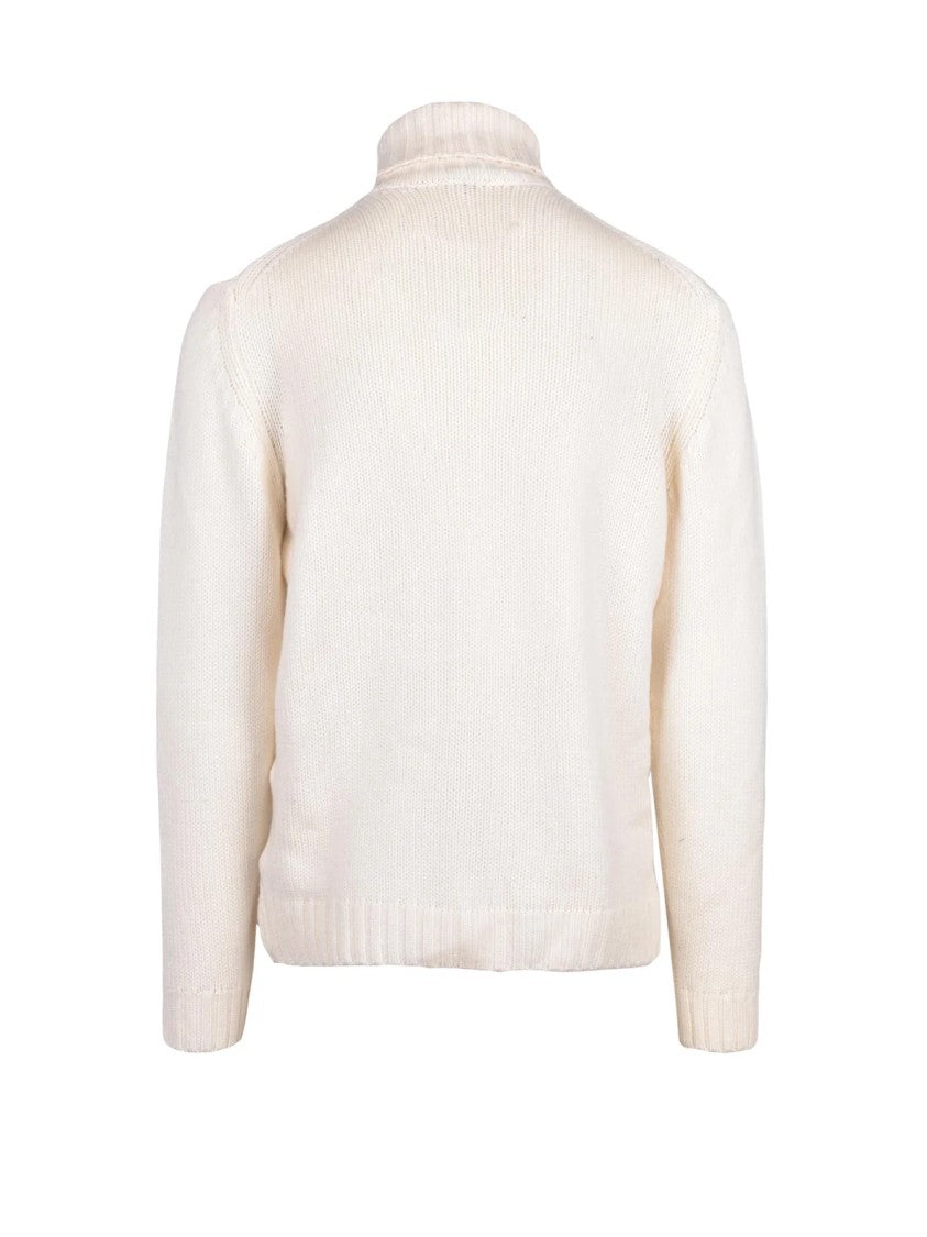 Heritage White Wool-Cashmere High-Neck Sweater