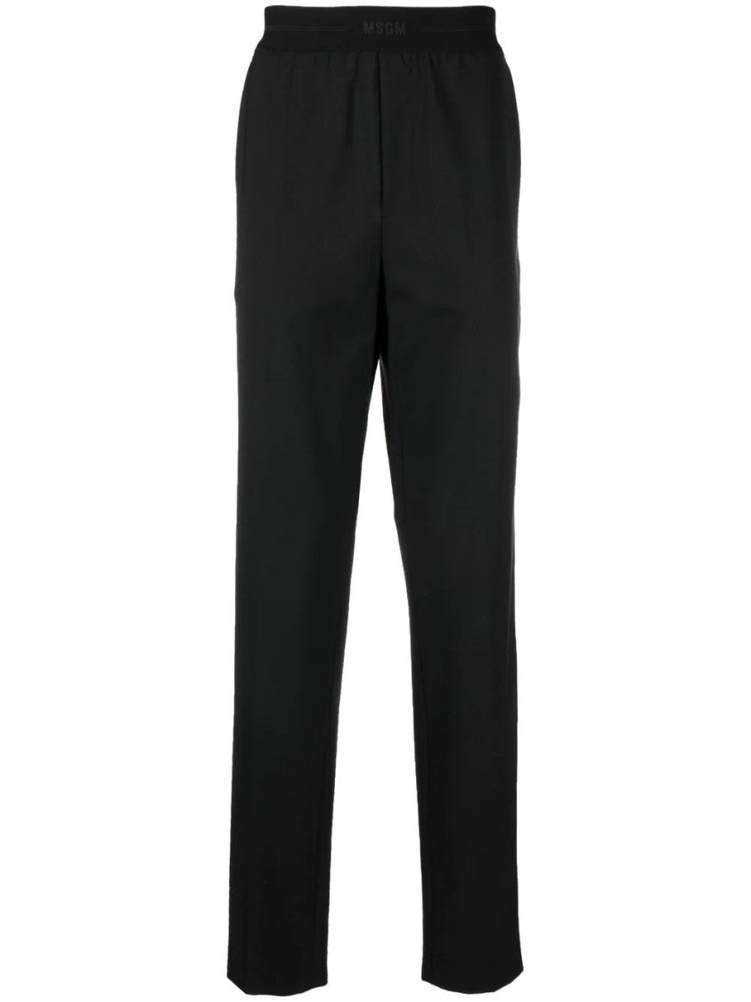 Msgm Tailored Black Trousers With Elastic Waistband