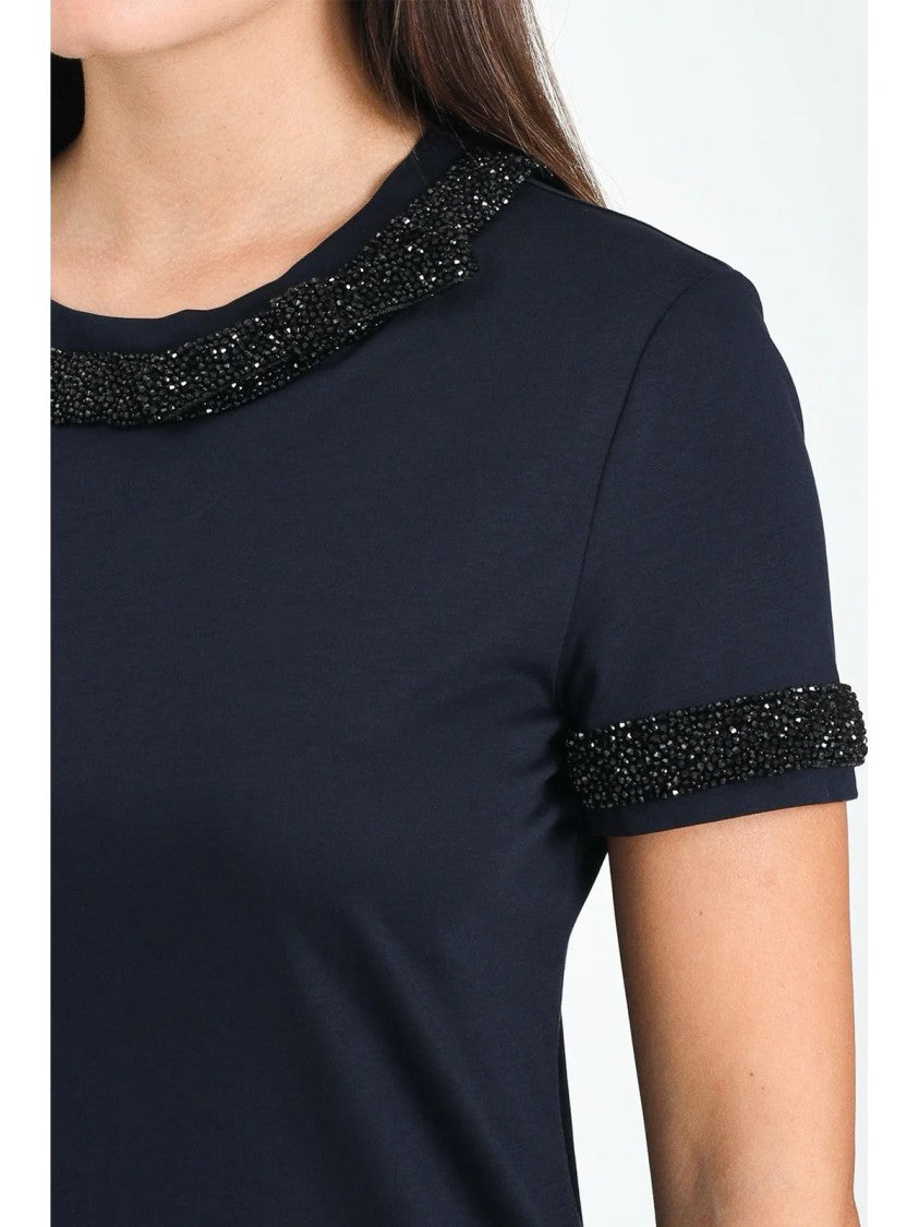Max Mara Blue Cotton Beaded T-Shirt