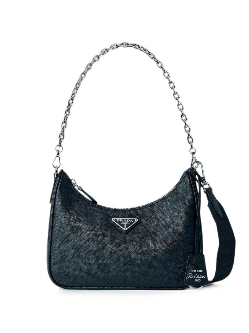 Prada Structured Textured Leather Handbag With Chain Handle