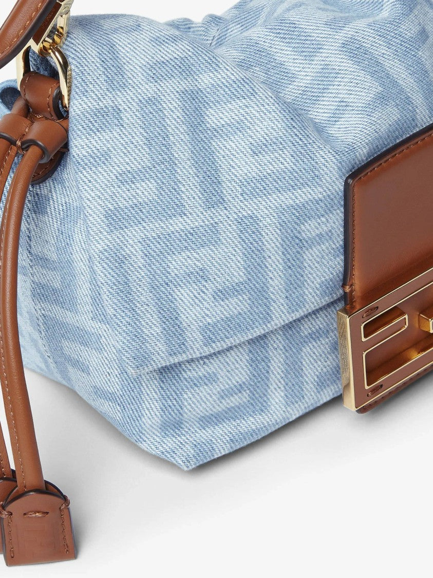 Fendi Soft Rectangular Baguette Bag With Monogram Pattern And Leather Accents