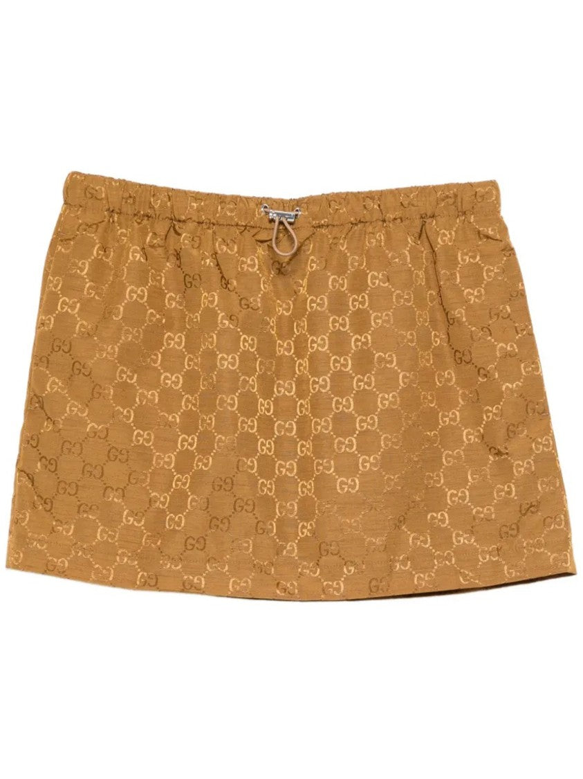 Gucci Brown Slub Gg Embossed Nylon Skirt