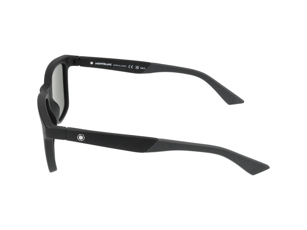 Montblanc Black Matte Black Square Frame Sunglasses