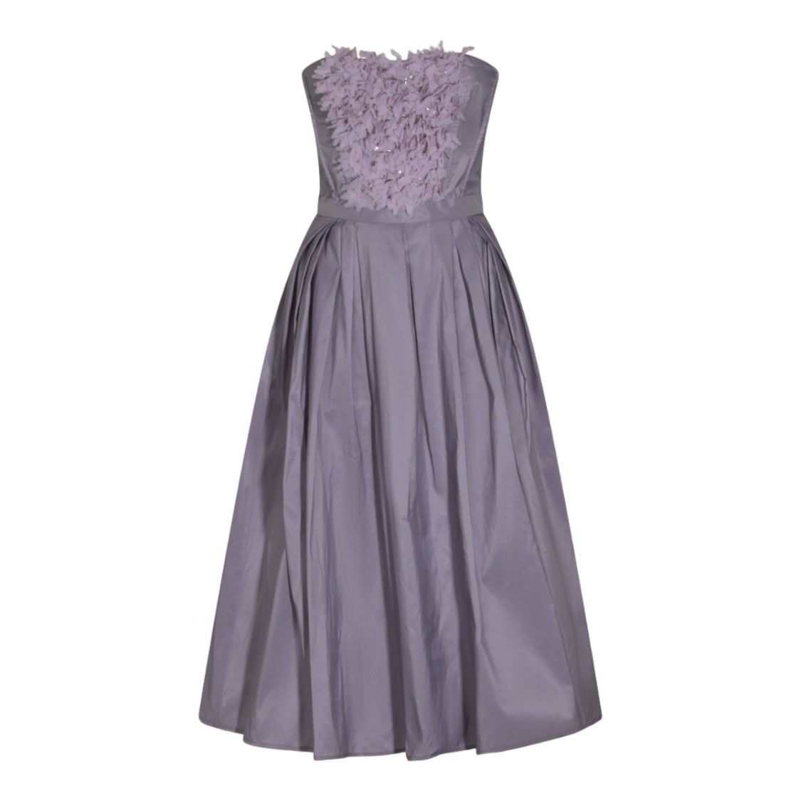 Elisabetta Franchi Strapless Midi Dress With Textured Floral Appliqués