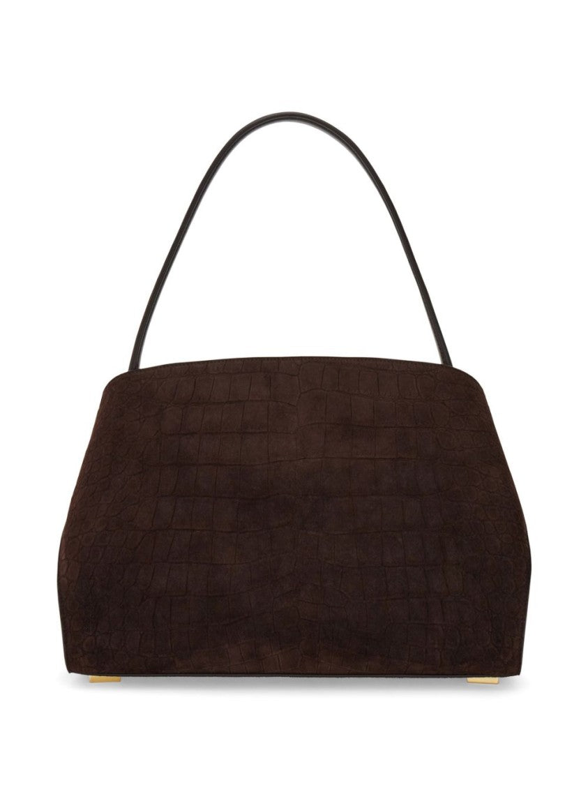 Ferragamo Structured Leather Handbag With Crocodile Pattern