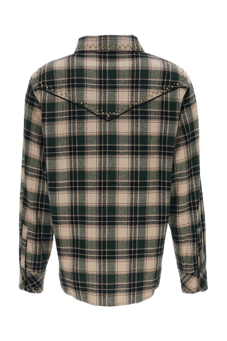 Parosh Multicolor Plaid Studded Cotton Western Shirt