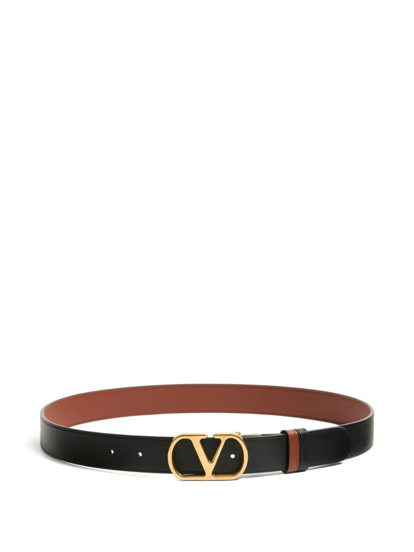 Valentino Reversible Calf Leather Belt With Distinctive V Logo Buckle