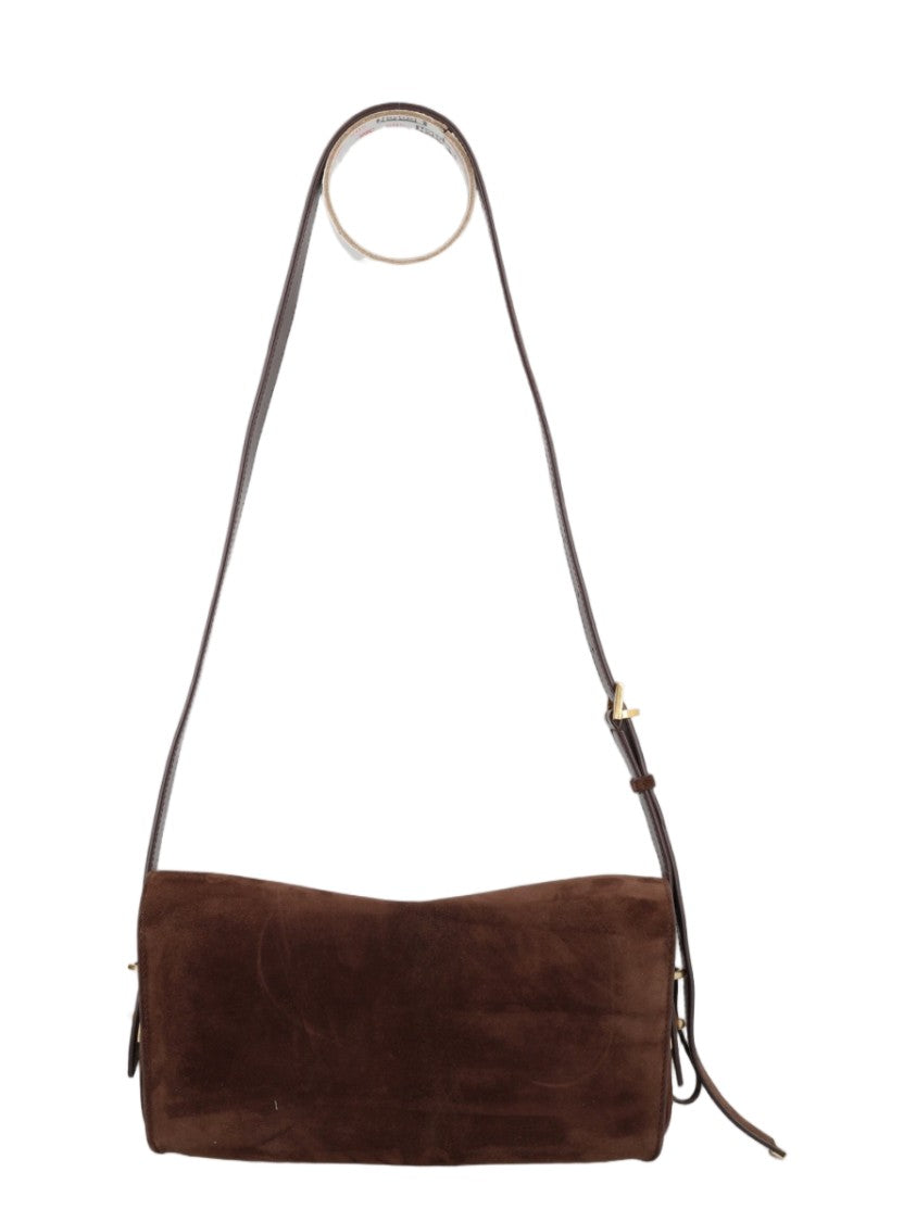 Balenciaga Medium Rectangular Suede Shoulder Bag With Gold Accents