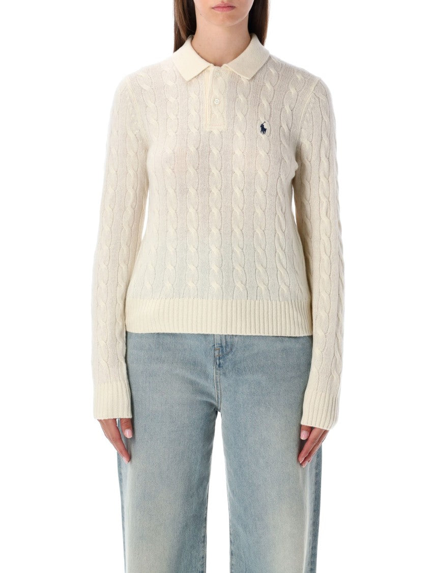 Polo Ralph Lauren Cable Knit Wool-Cashmere Polo Sweater