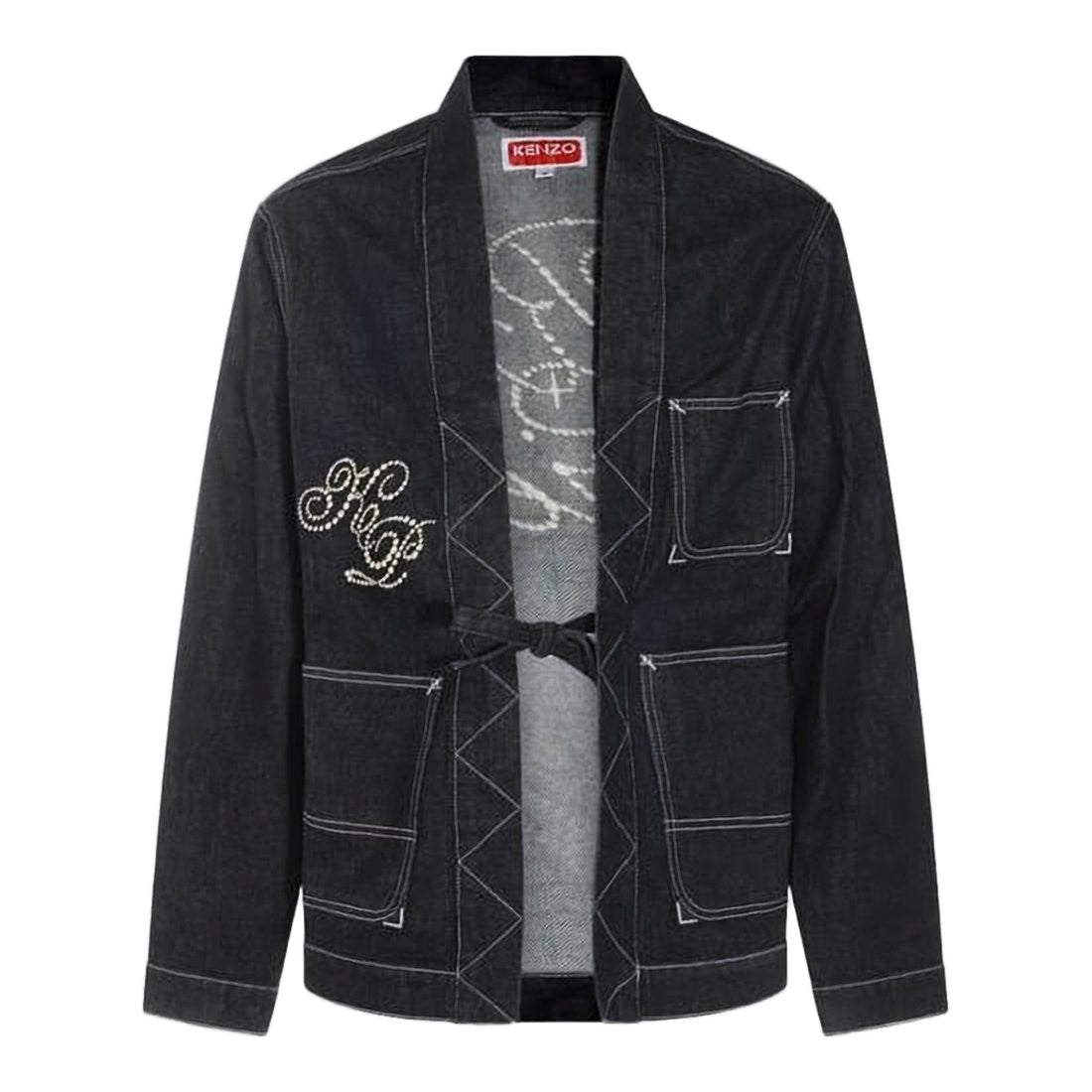 Kenzo Dark Denim Jacket With Pearl Embellishments