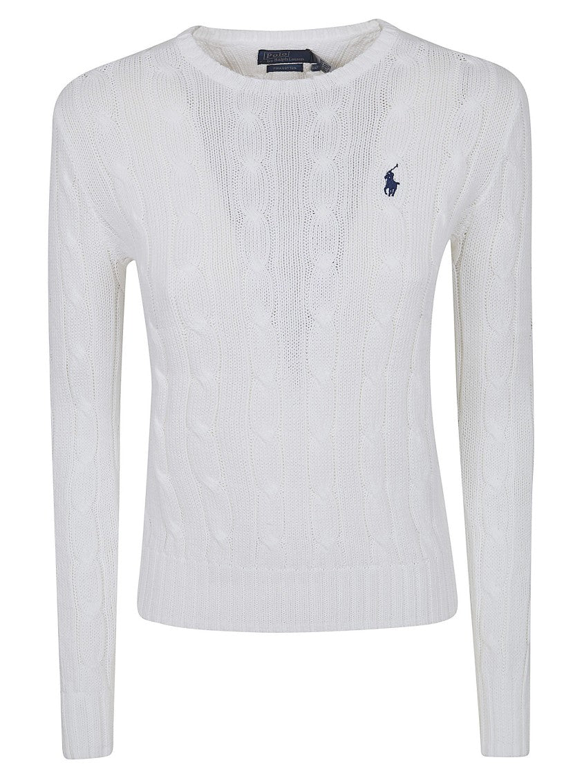 Polo Ralph Lauren Slim-Fit White Pullover Sweater With Textured Cable Knit