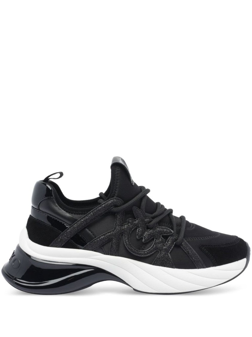 Pinko Black Sneakers With Mixed Material Panels