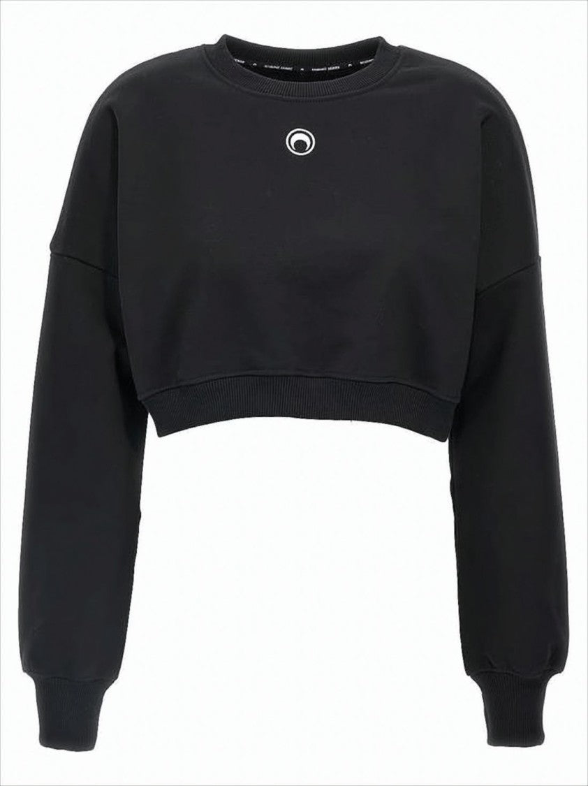 Marine Serre Cropped Black Long-Sleeve Top With Minimalist Design