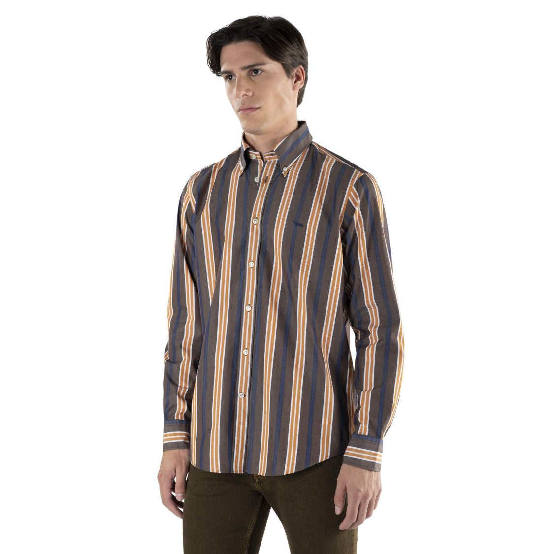 Harmont & Blaine Vertical Striped Casual Shirt With Button-Down Collar