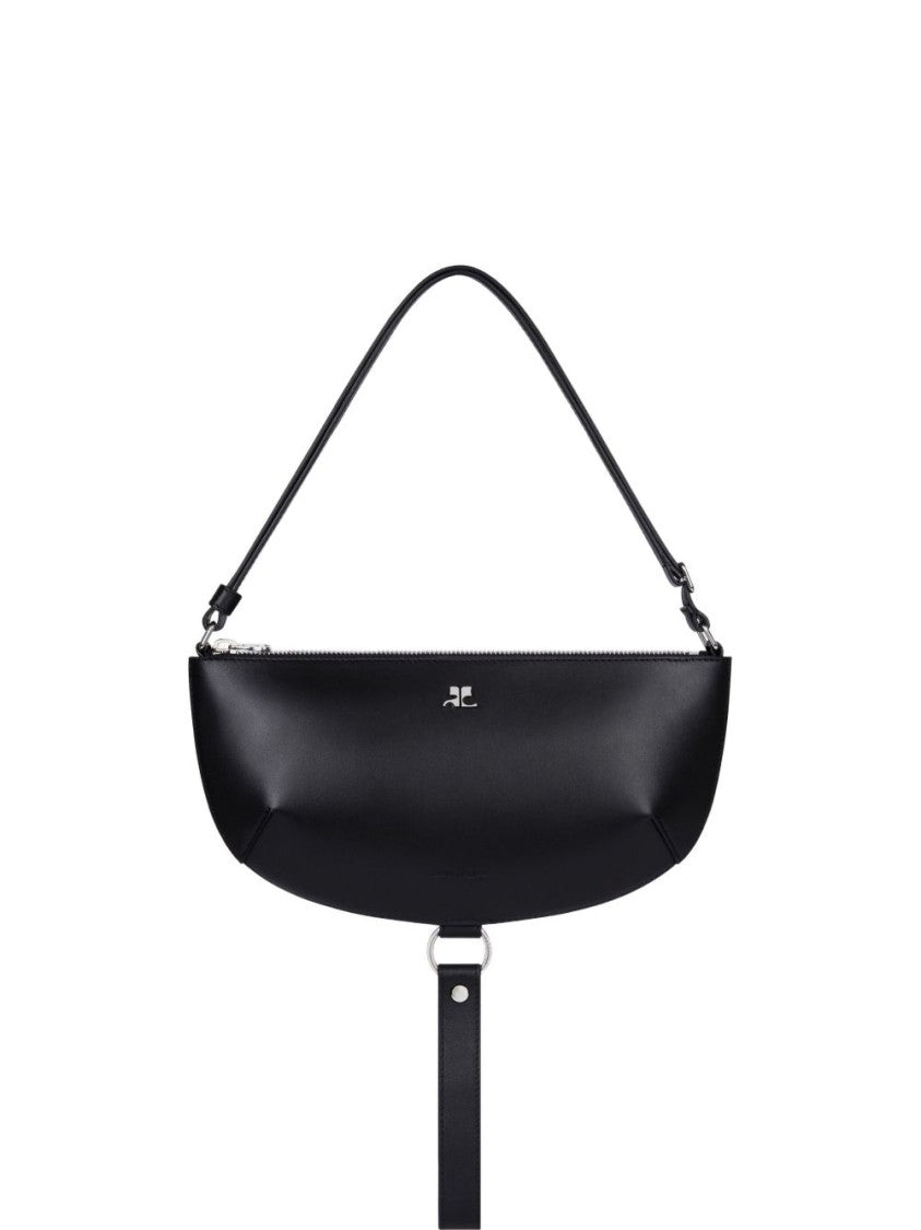 Courrèges Crescent-Shape Nero Vitello Leather Shoulder Bag