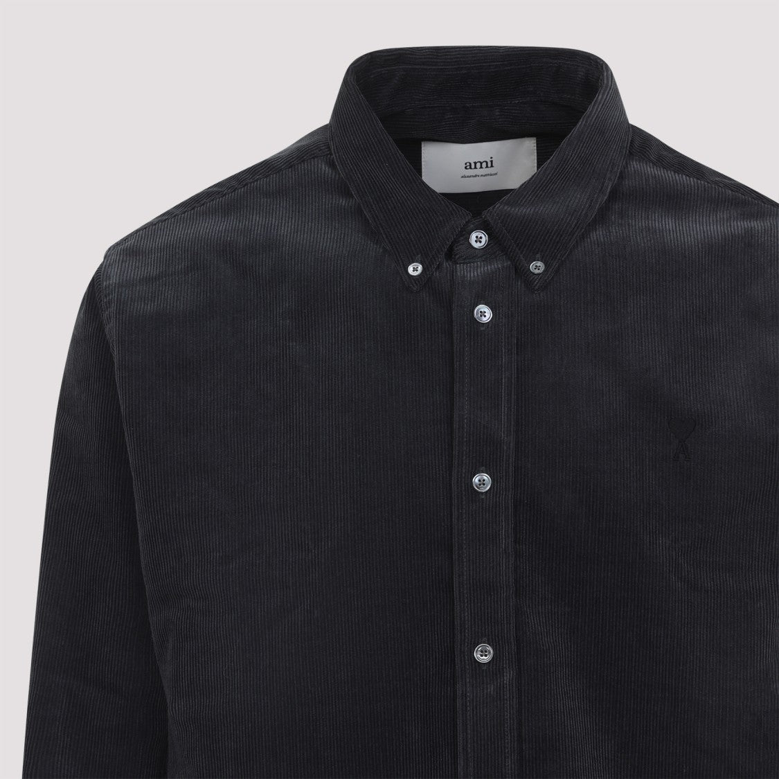 Ami Black Cotton Shirt With Classic Button-Down Collar