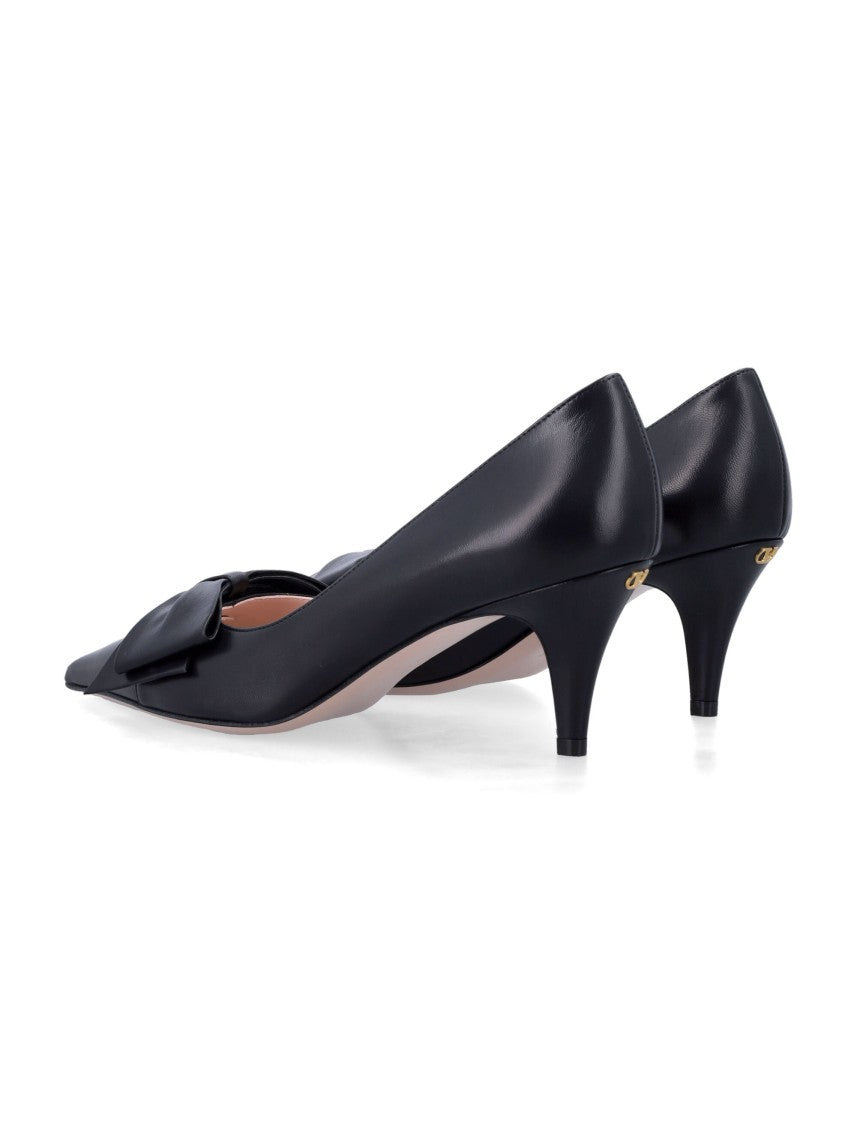 Valentino Garavani Black Leather Bow Pumps