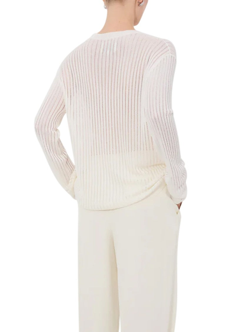 Loulou De Saison Semi-Sheer Ribbed Knit Sweater With Vertical Stripes