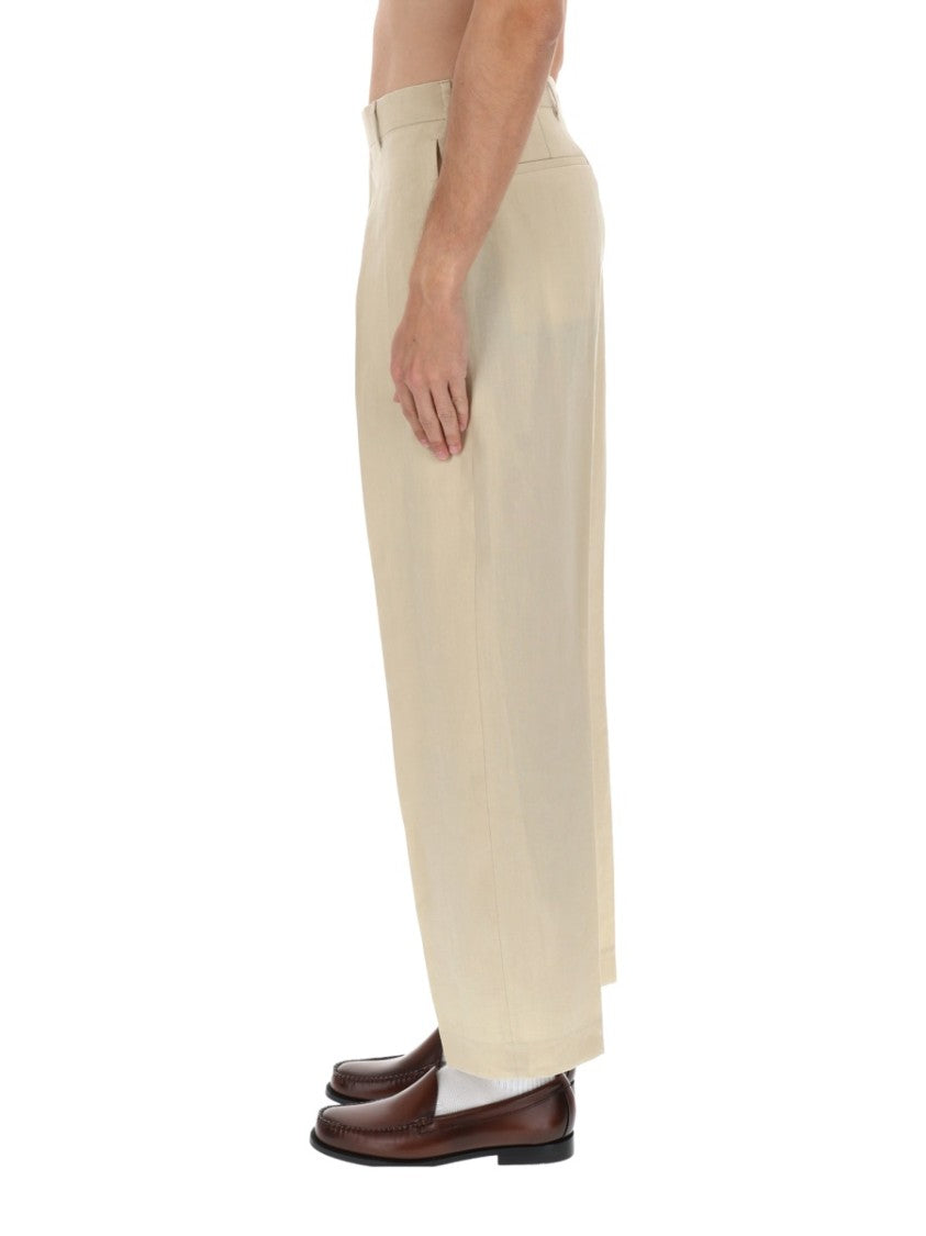 Paul Smith Light Beige Relaxed Fit Pleated Linen Pants