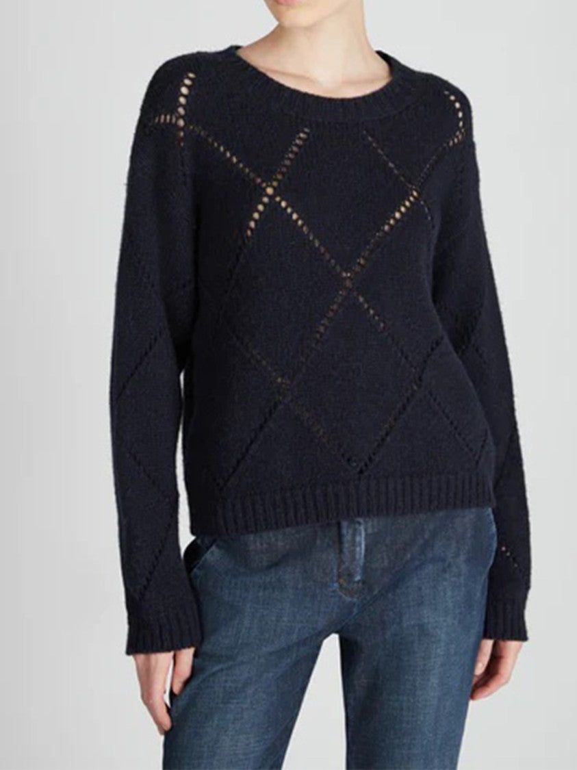 Zanone Diamond Openwork Knitted Crew Neck Sweater
