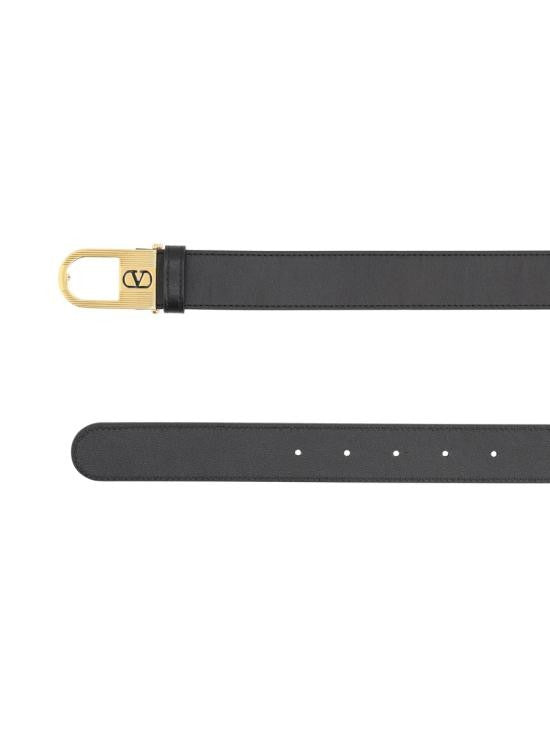 Valentino Garavani Refined Black Calf Leather Belt With Polished Gold-Tone Buckle