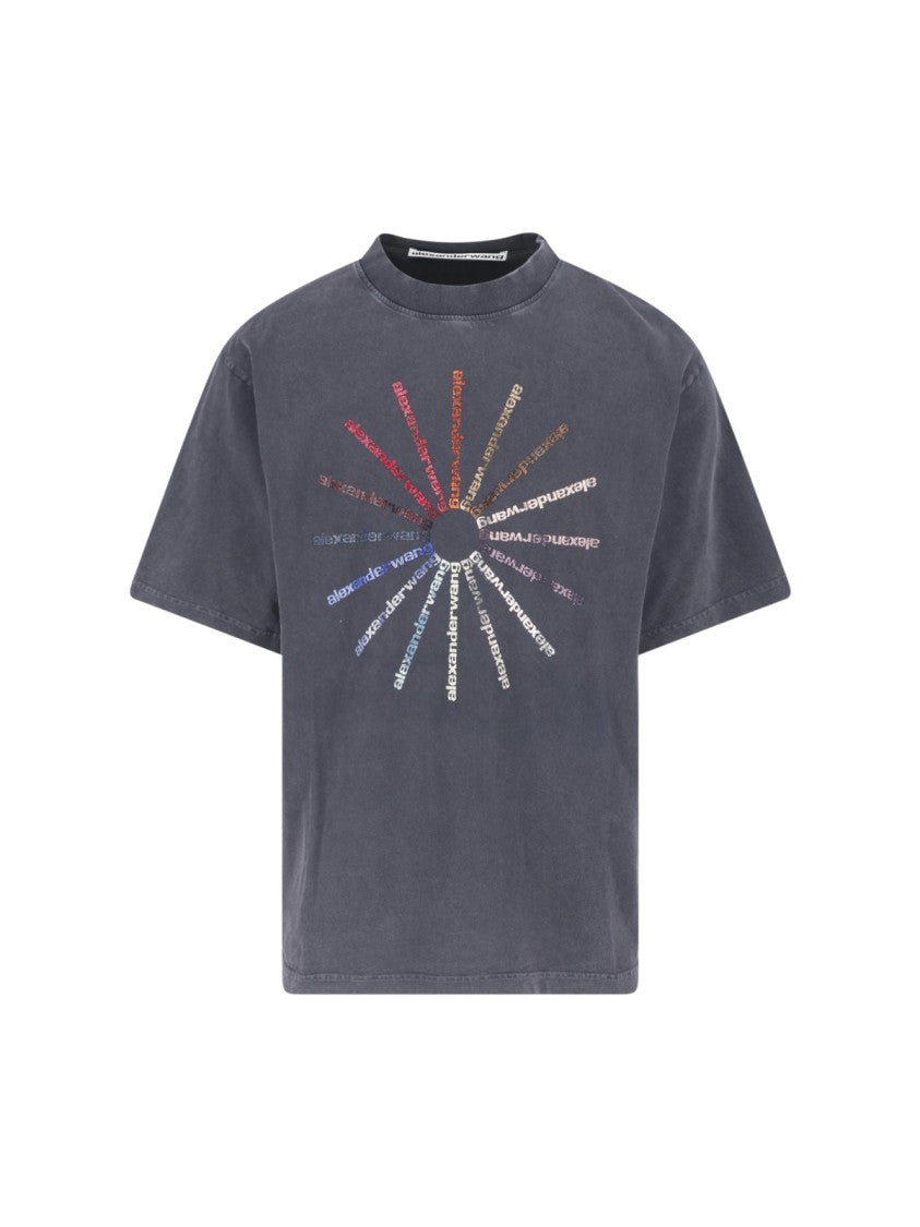 Alexander Wang Rhinestone-Embellished Black Cotton T-Shirt With Ribbed Neckline