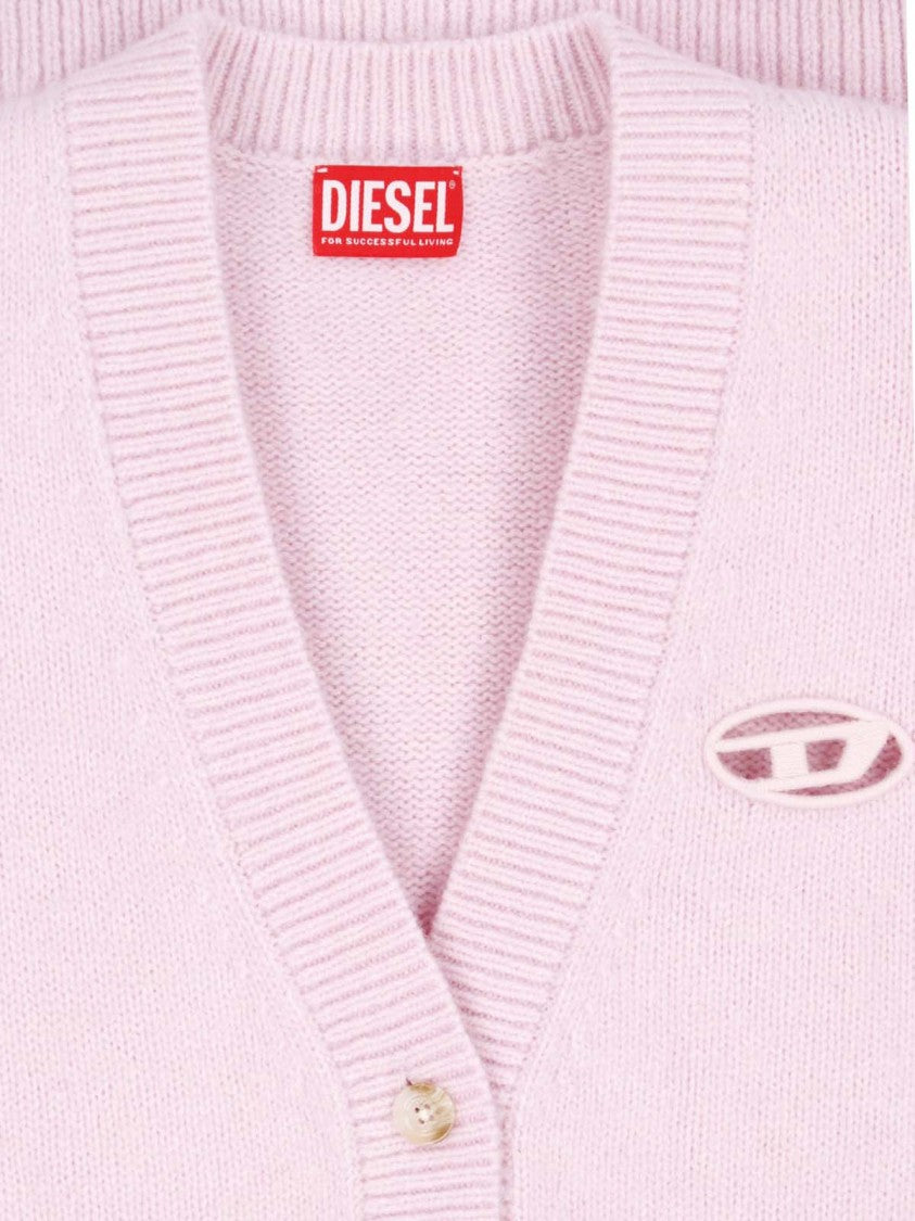 Diesel Light Pink Button-Front Cardigan With Cut-Out Logo Detail