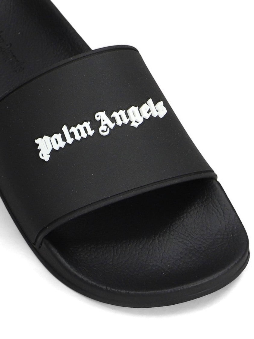 Palm Angels Black Classic Logo Sliders Logo Sandals