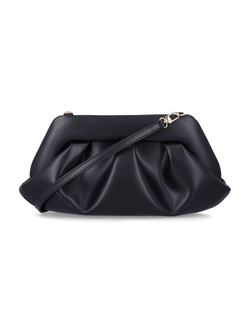 Themoirè Gathered Black Baguette Bag With Structured Top Frame