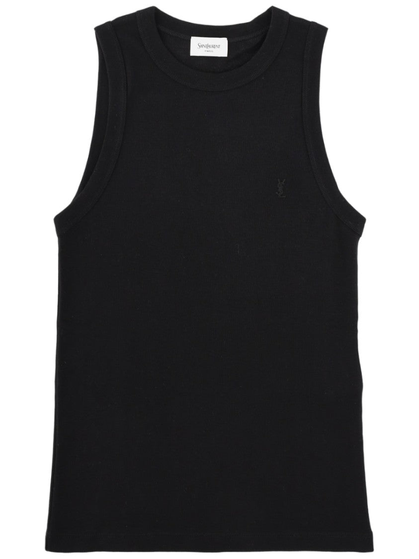 Saint Laurent Cassandre Ribbed Embroidered Cotton Tank Top