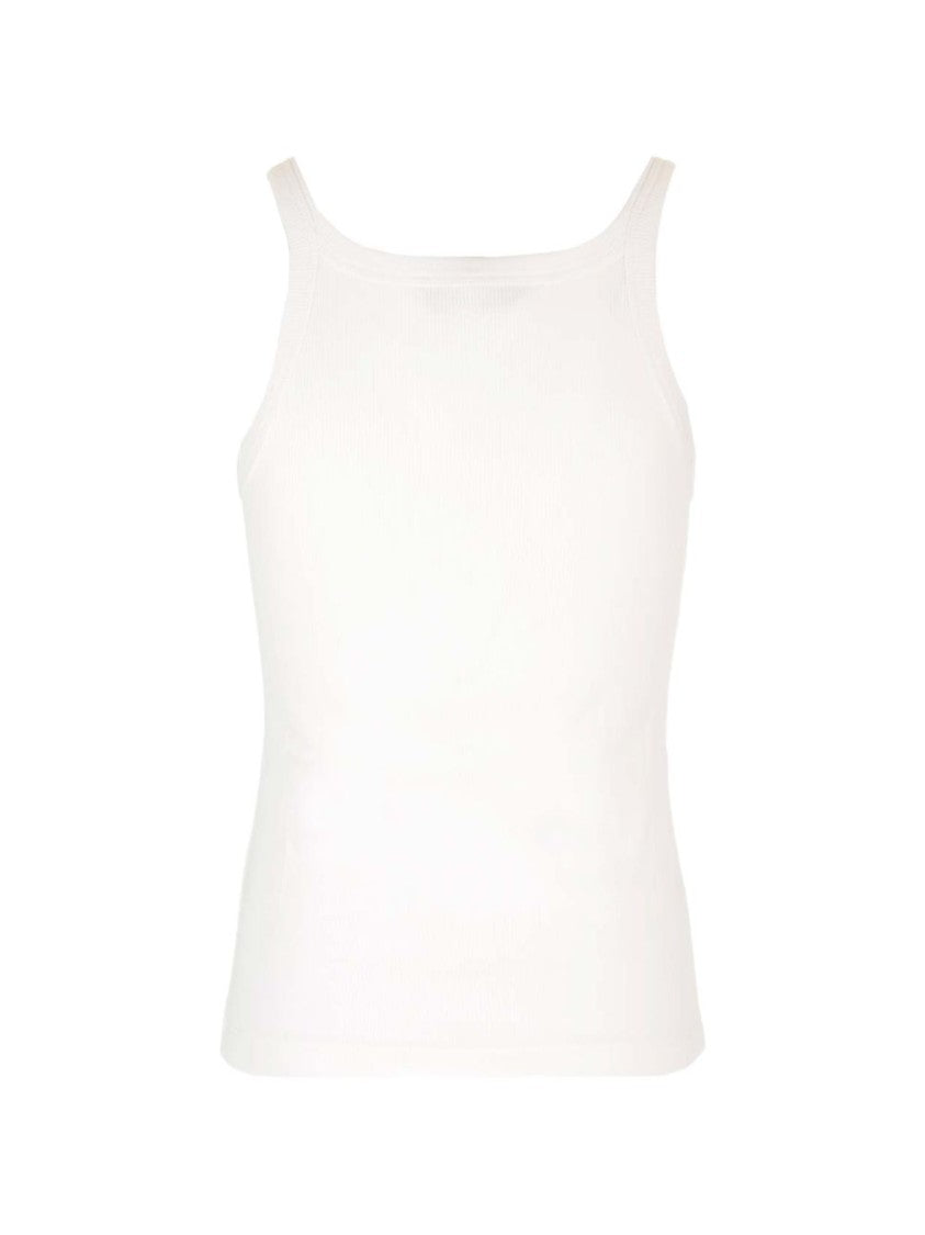 Fendi White Fitted Sleeveless Ribbed Logo Top