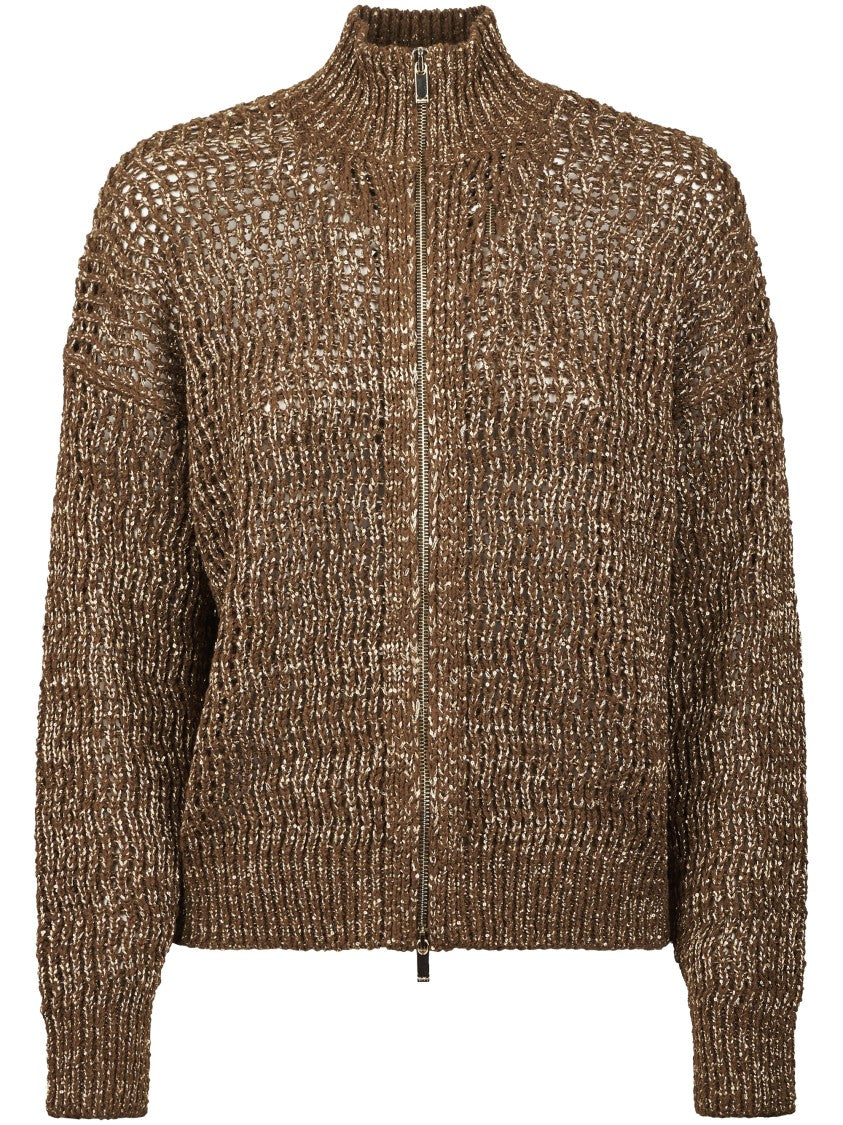 Max Mara High Ribbed Collar Chunky Knit Cardigan