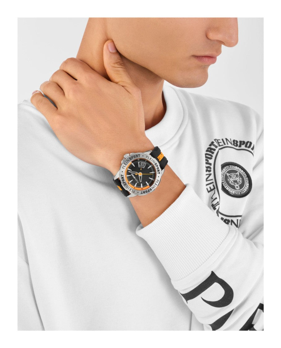 Plein Sport Stainless Steel Rampage Watch With Black Silicone Strap