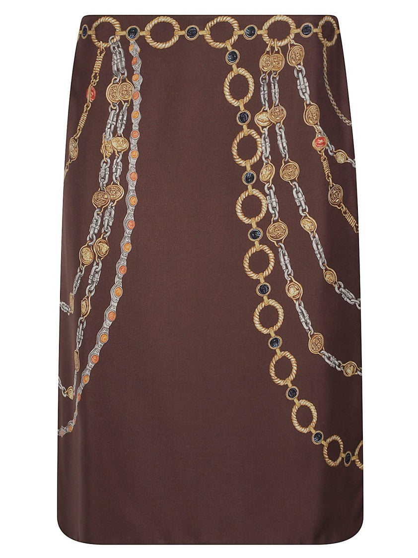Versace Intricate Chain And Medallion Print Brown Skirt