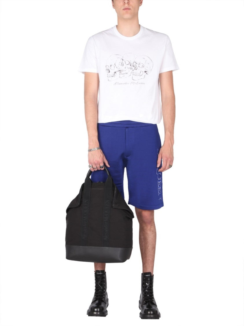 Alexander Mcqueen Blue Shorts With Embroidered Logo