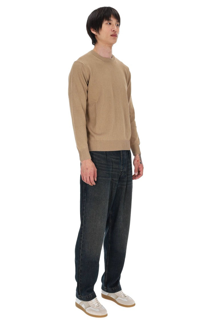 Drumohr Camel Gauge 8 Cotton Crewneck Sweater