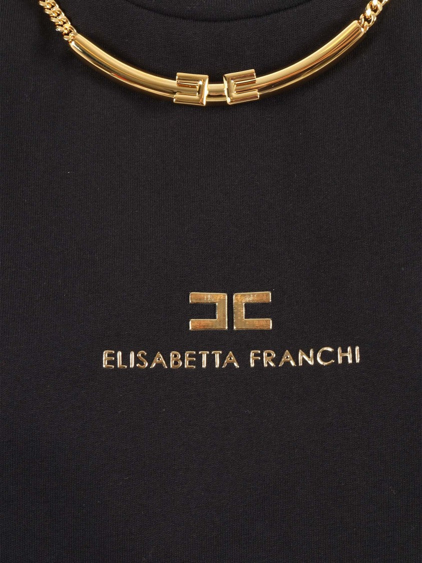 Elisabetta Franchi Short Sleeve Cotton Top With Classic Neckline