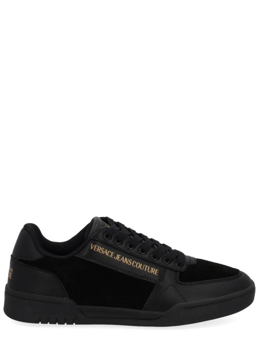 Versace Jeans Couture Lace-Up Black Sneakers With Textured Accents