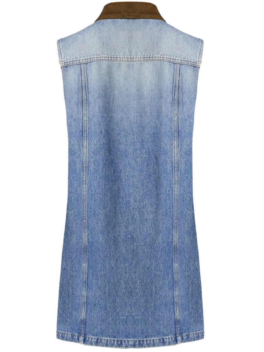 Versace Light Denim/Marrone Cotton Denim Sleeveless Dress