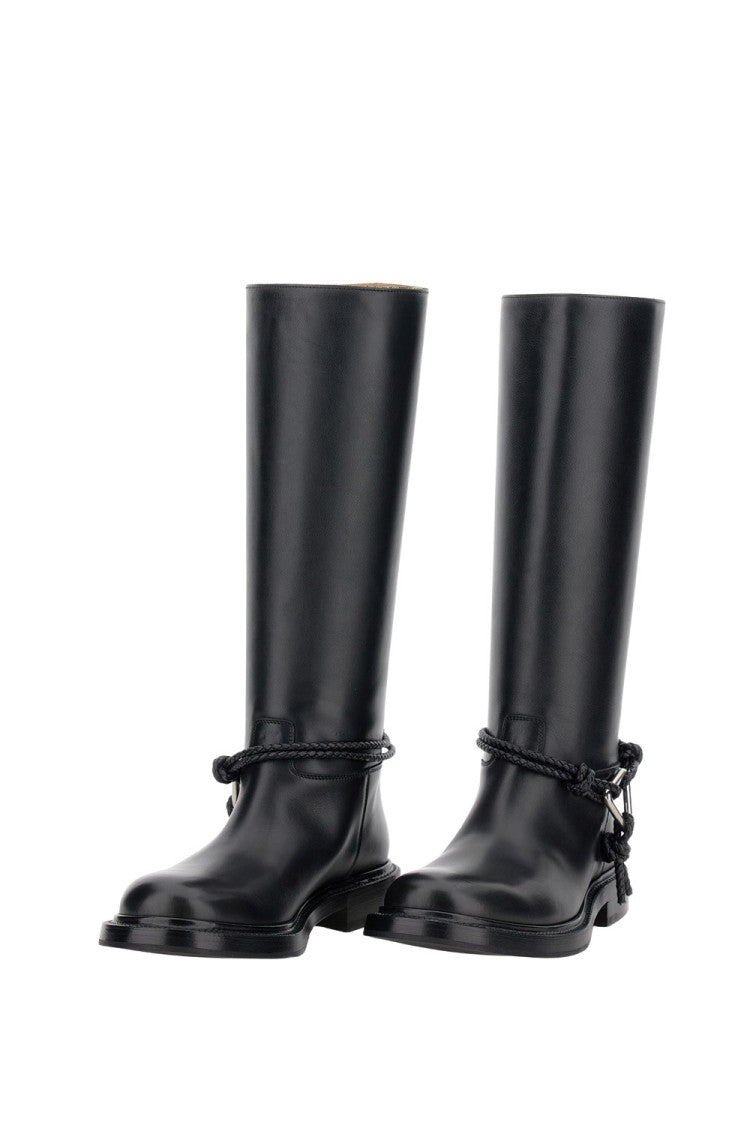 Bottega Veneta Mid-High Full-Grain Leather Boot With Braided Strap