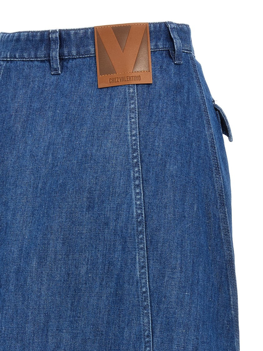 Valentino Garavani Light Cotton Denim Midi Skirt With Vlogo Closure