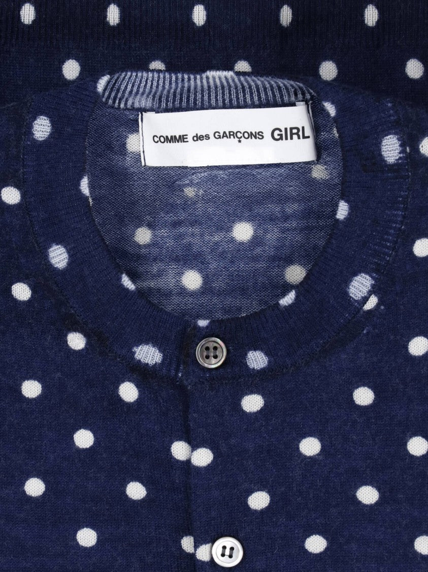 Comme Des Garçons Navy Polka Dot Button-Down Cropped Sweater