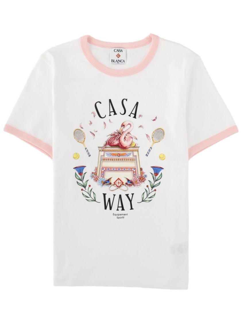 Casablanca Casa Way Graphic Flamingo Tennis Organic Cotton T-Shirt