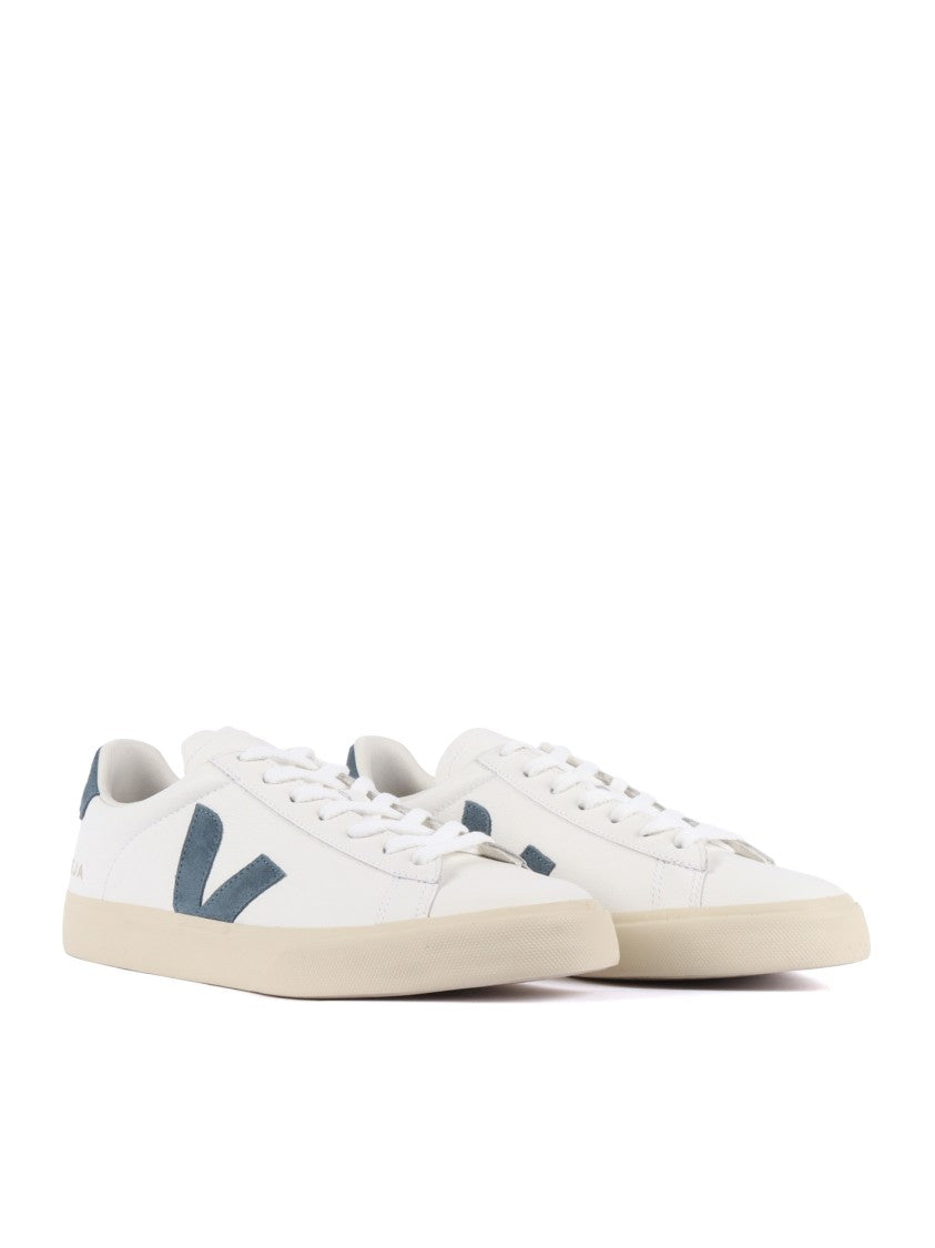 Veja White Campo Blue Suede Accent Leather Sneakers
